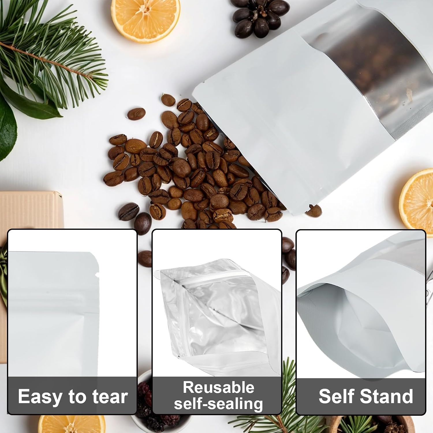 100Pcs Resealable Mylar Bags, Stand Up Smell Proof Bags (White, 4“x6") image 5