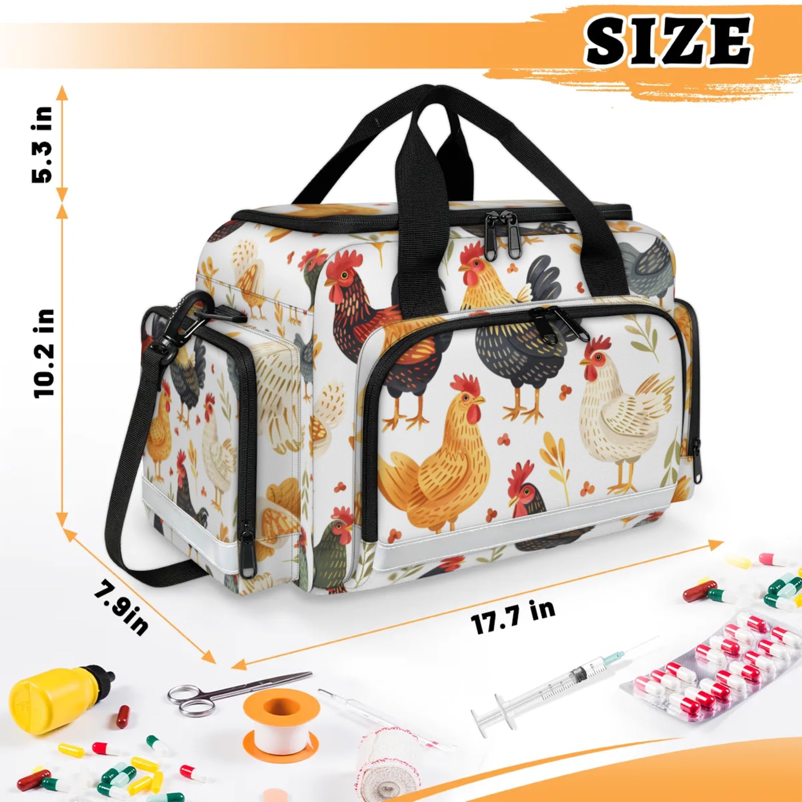 GzLeyigou First Aid Bags Empty, Cute Chickens Emergency Bag First Aid Kit Multiple Compartment Kit Carrier On Call Trauma Bag For Paramedics Emergency Medical Supplies Kit