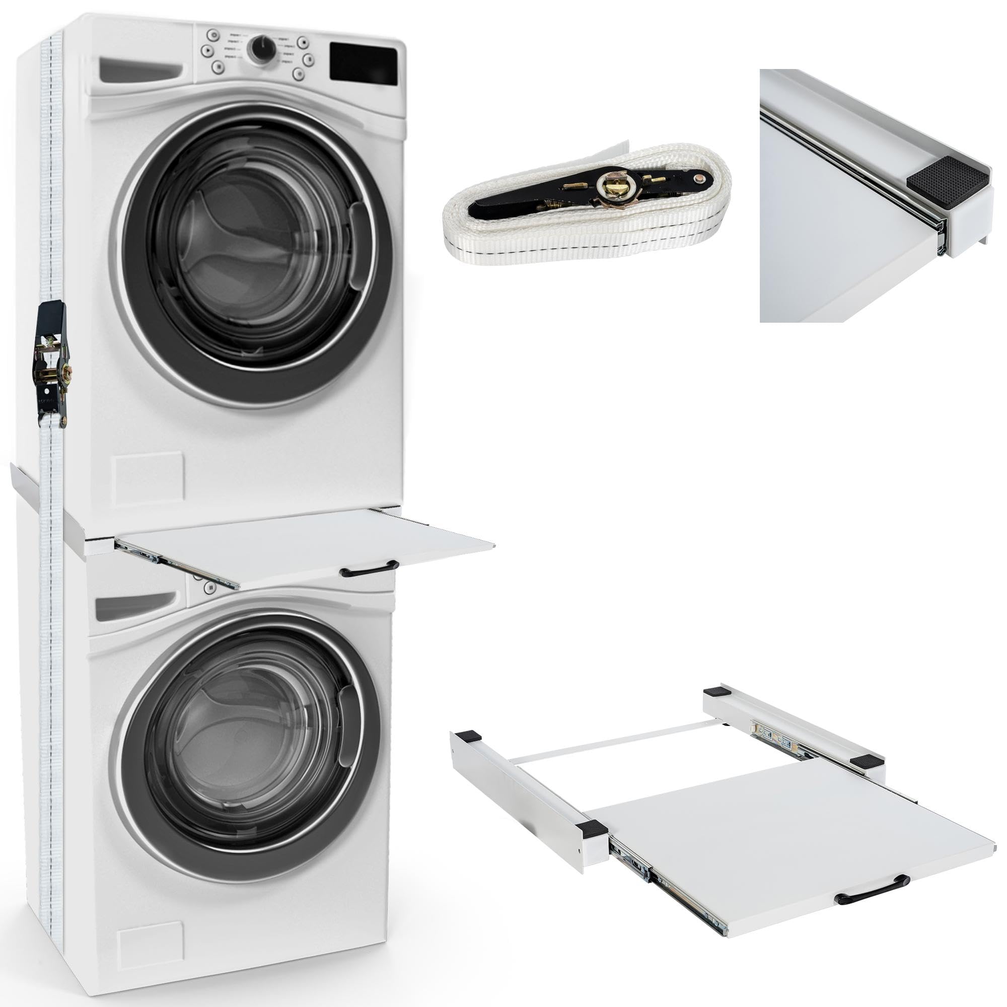 CLP Bastidor De Conexión para Lavadoras I Base Intermedia Universal para Electrodomésticos De Acero con Mesa Extraible, Contenido del Set:con Estante