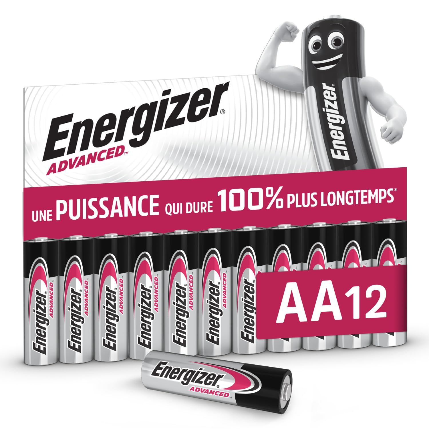 Energizer Advanced Piles AA (Lot de 12) Mignon LR6 Alcaline 1,5 V - Haute Performance - Télécommandes, Jouets et Électroniques - Made in EU - Emballage 0% Plastique - Conservation 10 Ans