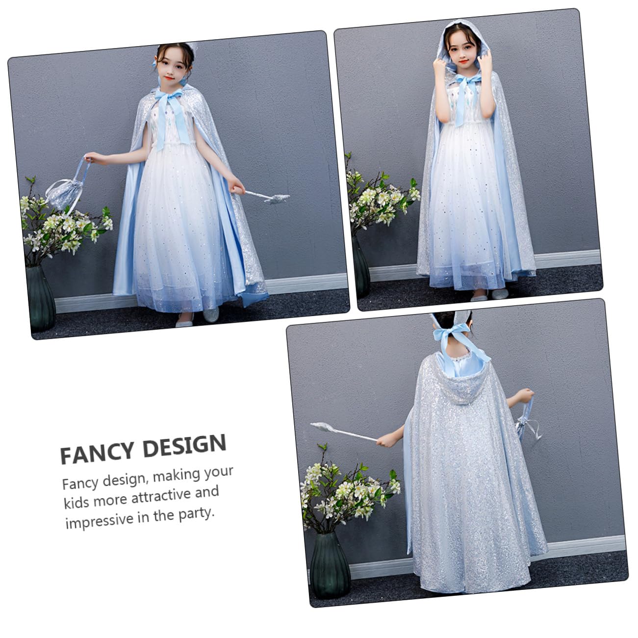 ERINGOGO Capa Brillante Capucha para Disfraz Infantil de Cosplay y Fiesta Capa Dulce Plateada Tamaño L Accesorios para Disfraces de Halloween y Carnaval