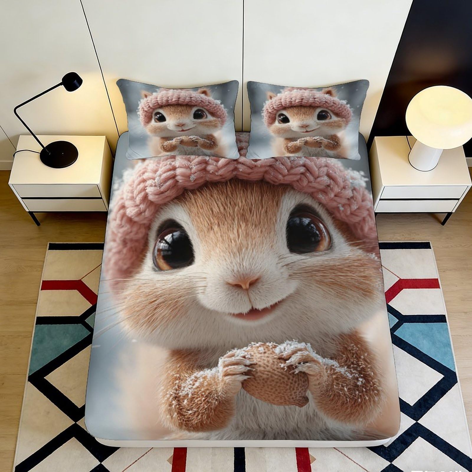 Jqzkxnhpbr Style-6 3D Printed Cute Squirrel Fitted Sheet Microfiber Soft Anti-Slip Cartoon Animal Bed Cover For Bedroom Guest Room Decor 90X200x25cm