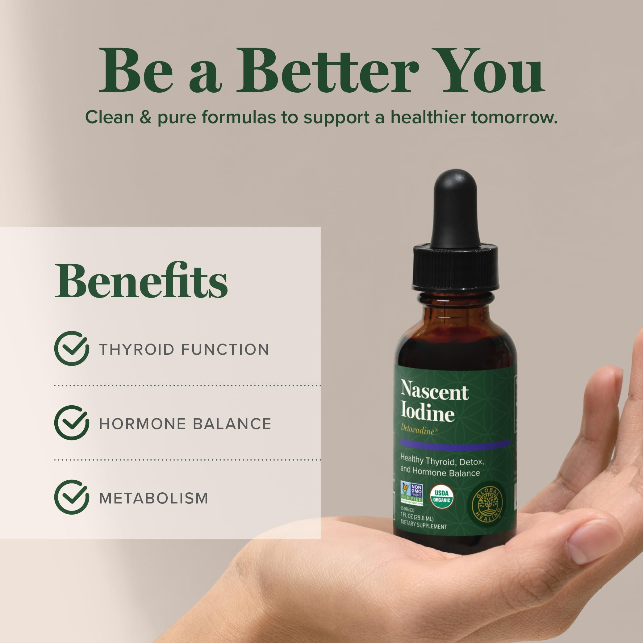 Global Healing Center - Detoxadine - Organic Nascent Liquid Iodine Supplement Drops for Thyroid Support, Detox Cleanse, and Metabolism - Non-GMO, Vegan, 200 Servings Iodine Drops (1 Oz) — Amazon image 4