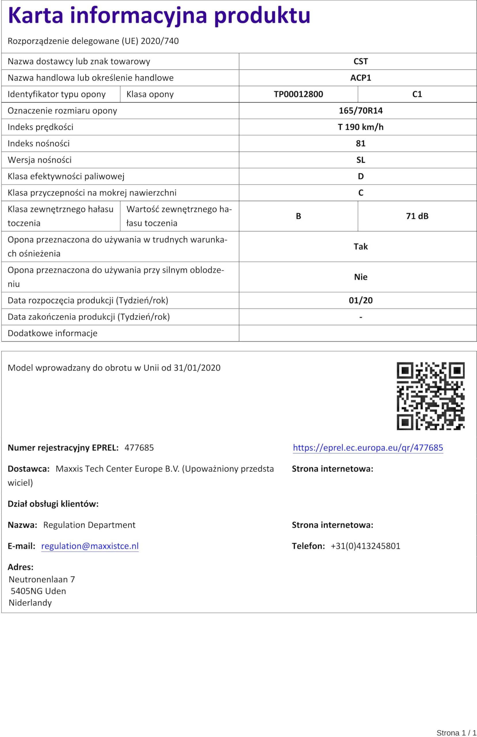 CST Ganzjahresreifen, 165/70 R 14, 81T, ACP1