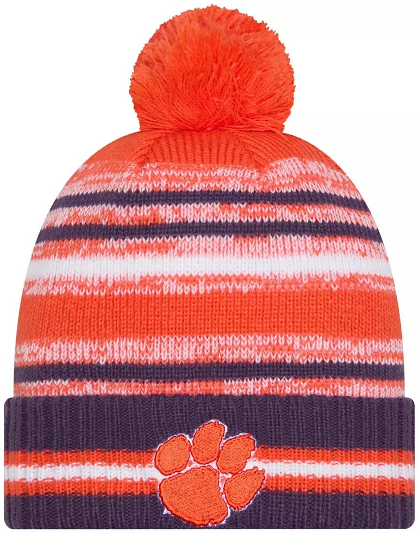 New Era Clemson Tigers Onfield Sport Purple Striped Cuffed College Knit Beanie Hat Pom - NCAA Cheer Cuff Knit Cap — image 1
