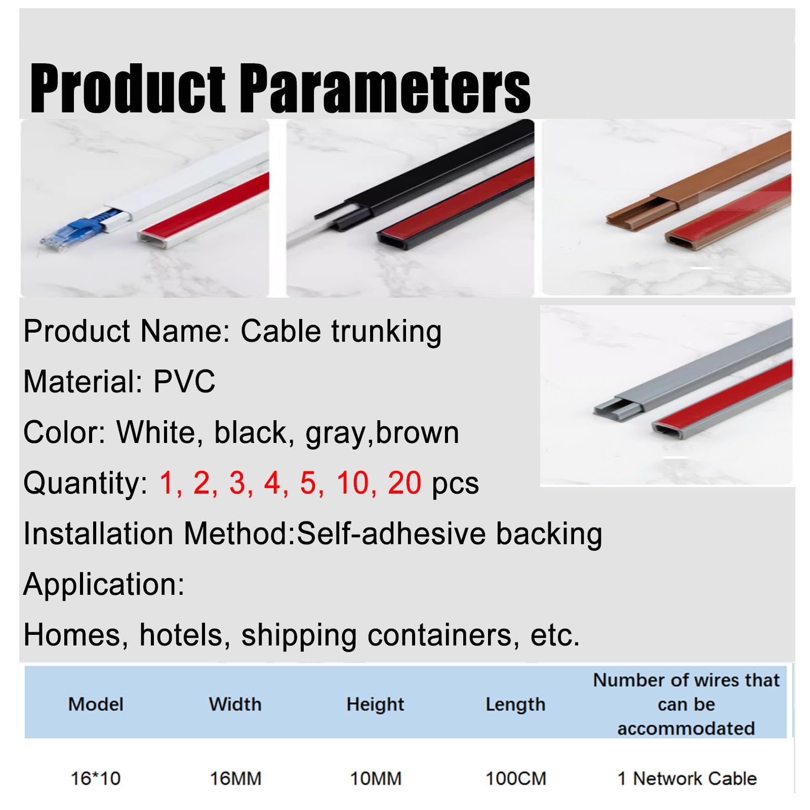 canalina passacavi muro Kit Canalina Portacavi Quadrata Con Supporto Adesivo Canalina In PVC Larghezza 16 Mm, Copricavo Copricavo Spessore Lunghezza 1 M(Brown 20 PCS)