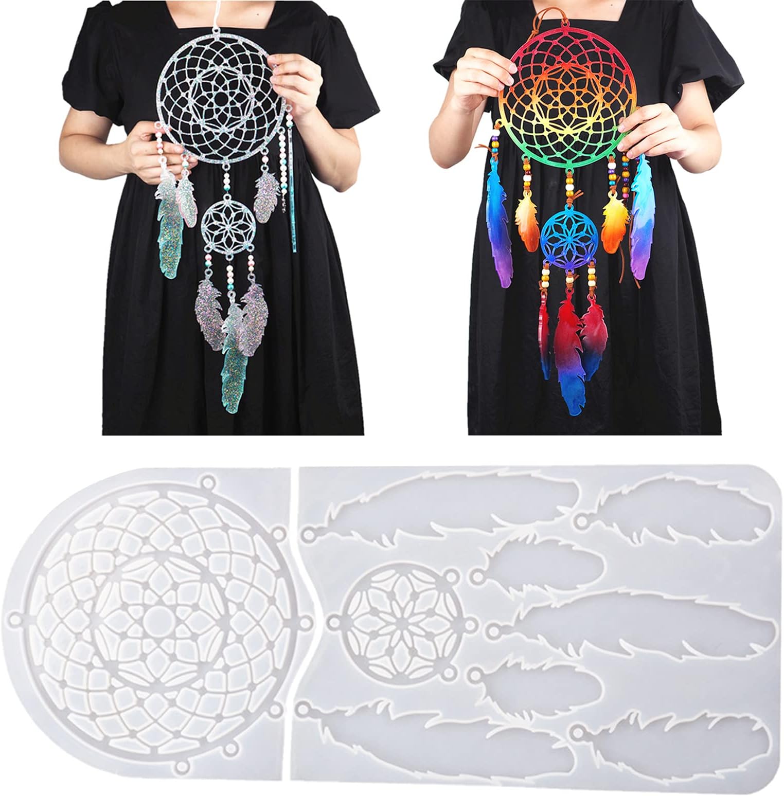 Large Dream Catcher Resin Mold, Dreamcatcher Silicone Mold for Epoxy Resin, Wall Hanging Feather Pendant Keychain Kit Ornament Making Mould, Resin Accessory Craft Home Decoration
