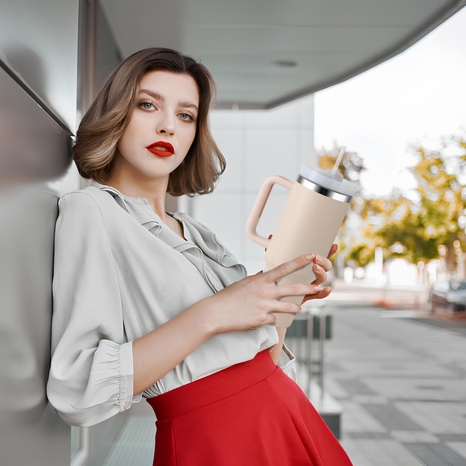 Gobelet De 1180 Ml Avec Poignée Et Couvercle à Paille, Gobelet Isotherme à Double Paroi En Acier Inoxydable, Tasse De Voyage Pour Boissons Chaudes Et Froides, Tasse à Café De Voyage (bleu