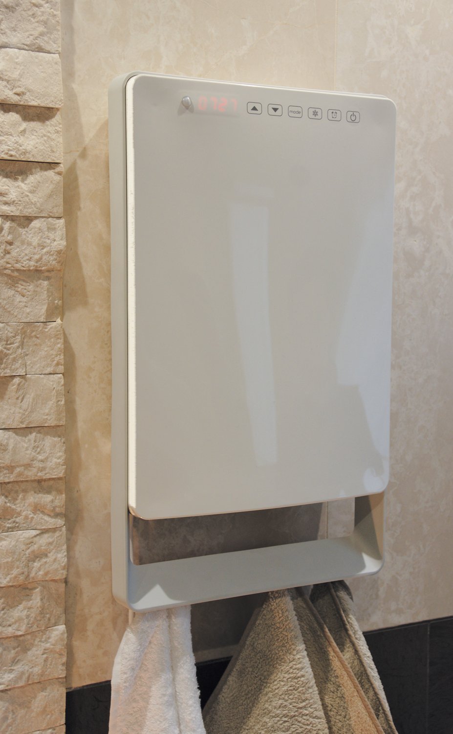 Radialight Termoventilatore digitale a parete TOUCH con barra portasalviette (Grigio Perla) TBSLI003