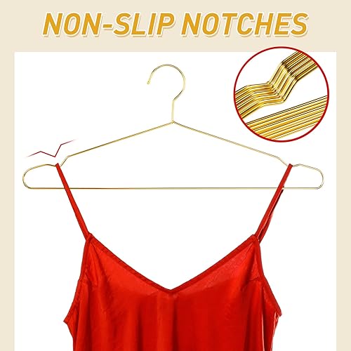 Miniatura 4 de Wesiti Juego de 100 perchas doradas para ahorrar espacio, incluye 50 ganchos de alambre de metal resistente de 17.7 pulgadas con 50 ganchos