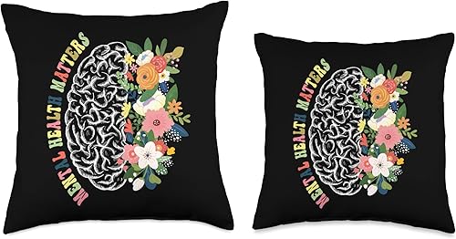 Miniatura 3 de Mental Health Matters Floral Brain Design Matters Plant Lovers - Almohada de concientización sobre la salud mental, 16 x 16 pulgadas, multicolor