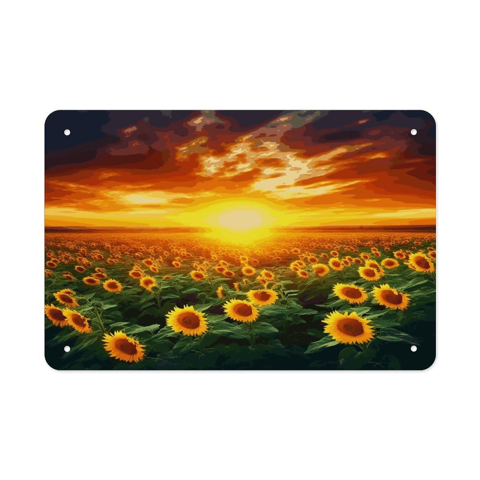 Fodpand Style Dreamlike Sunset Of A Sunflower Field Wall Art Metal Signs Tin Sign