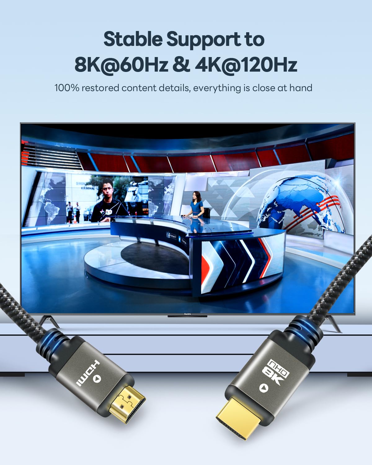 Visiontime 10K 8K HDMI Cable 35 FT, Ultra High Speed HDMI 2.1 Cord Certified, Braided 8K60Hz 4K240Hz 4K120Hz eARC HDR10 4:4:4 HDCP 2.2&2.3 DTS:X, Compatible for Laptop, Monitor, HDTV,PS5,Sound Bar