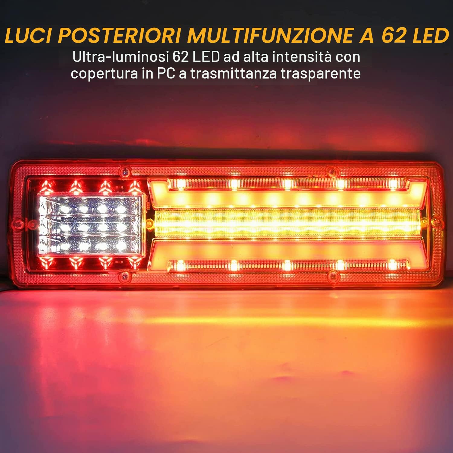 2PCS Fanali Posteriori Rimorchio 24V,62 LED Luci di Stop Posteriori Integrato Freno Indicatore di Direzione/Luce di Corsa/Luce di Inversione per Rimorchio Pickup RV Camper UTV UTE Vans