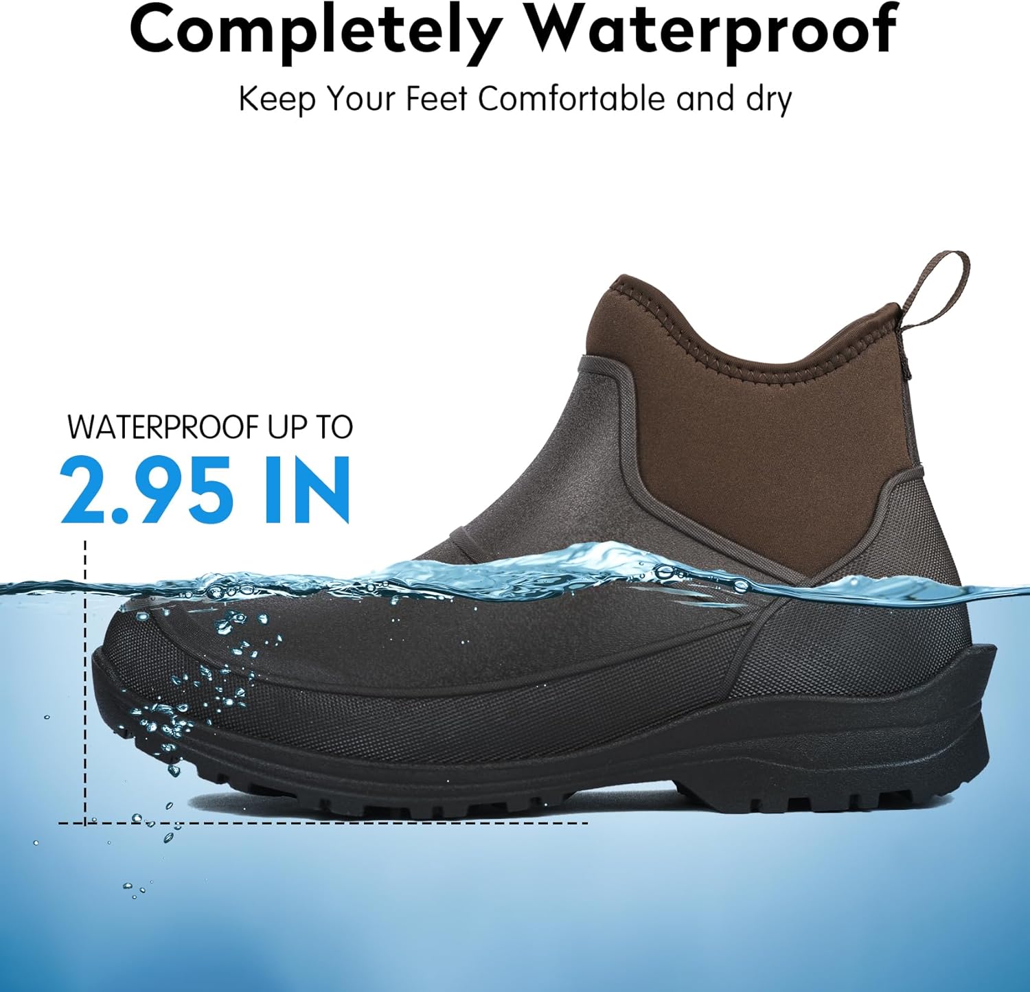 DKSUKO Men's Waterproof Neoprene Ankle Boots,Durable Insulated Rubber Slip On Water Deck Boots,Outdoor Rain Footwear,Anti-Slip Mud Shoes