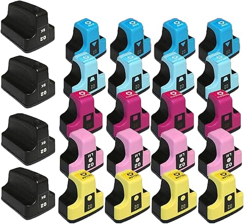 Tuobo Paquete de 24 cartuchos de tinta remanufacturados HP02 de repuesto para HP 02 para impresora HP PhotoSmart C6280 C7280 8250 D7460 C8180 C6250