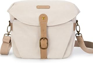BAGSMART SLR DSLR Canvas Crossbody Camera Bag with Rain Cover - Compact Shoulder Case for Women & Men, Ivory White