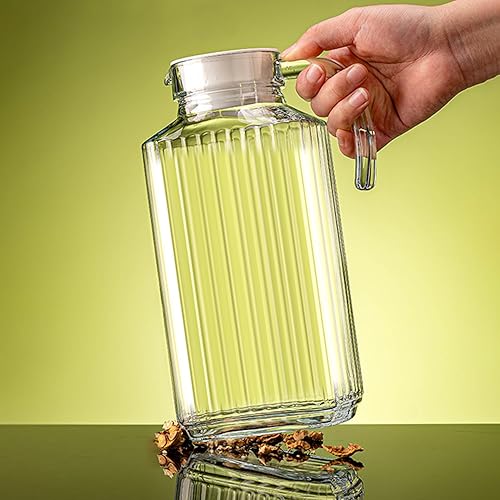 Miniatura 5 de Jarra acrílica, 60.9 fl oz63 onzas, botella de jugo transparente de acrílico a rayas, jarra de jugo frío con tapa, botella de agua fría para jugo