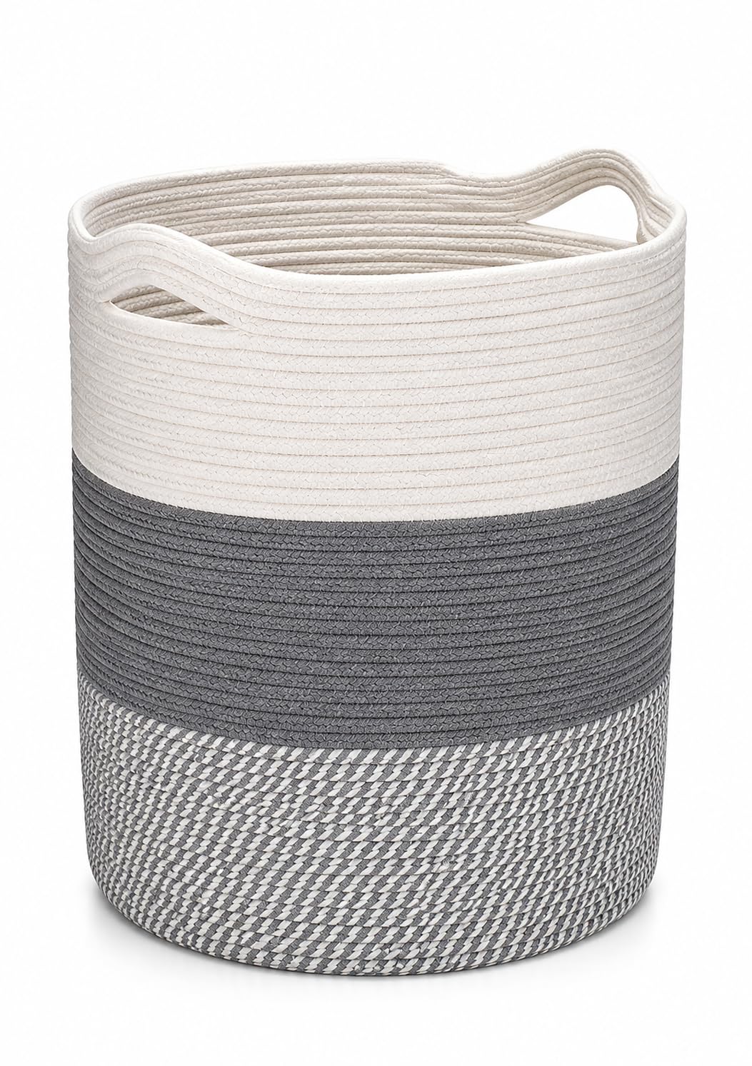 Jute & Cotton Rope Woven Storage Laundry Basket GREY-WHT-MIX-3 | Foldable basket for compact storage when not in use-image-32