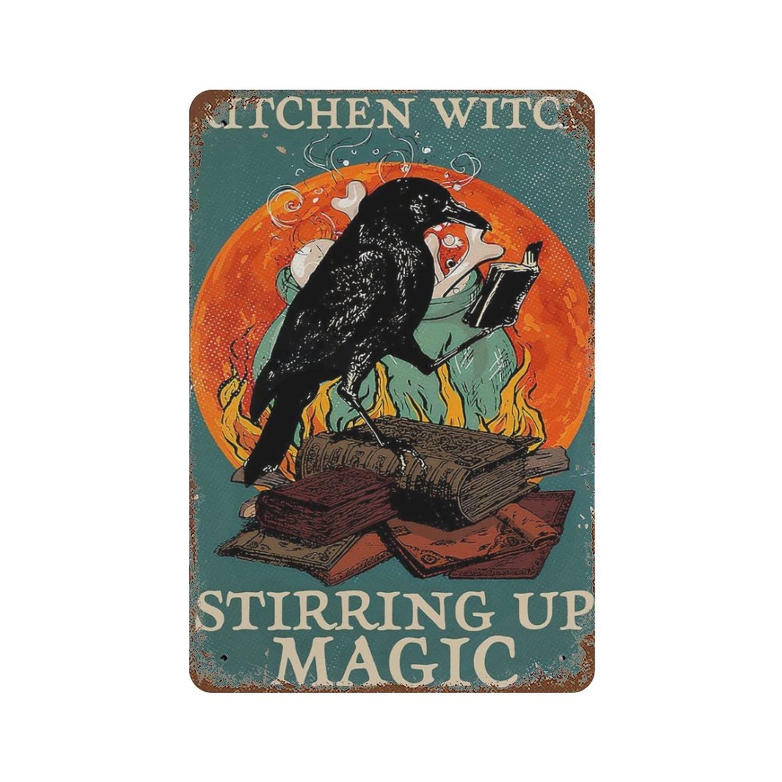 Kitchen Witch Stirring Up Magic Witch Witchcraft Witch Witch Witch Witch Gift Witch Home Look Reproduction Metal Tin Sign Vintage Tin Sign 8x12inch