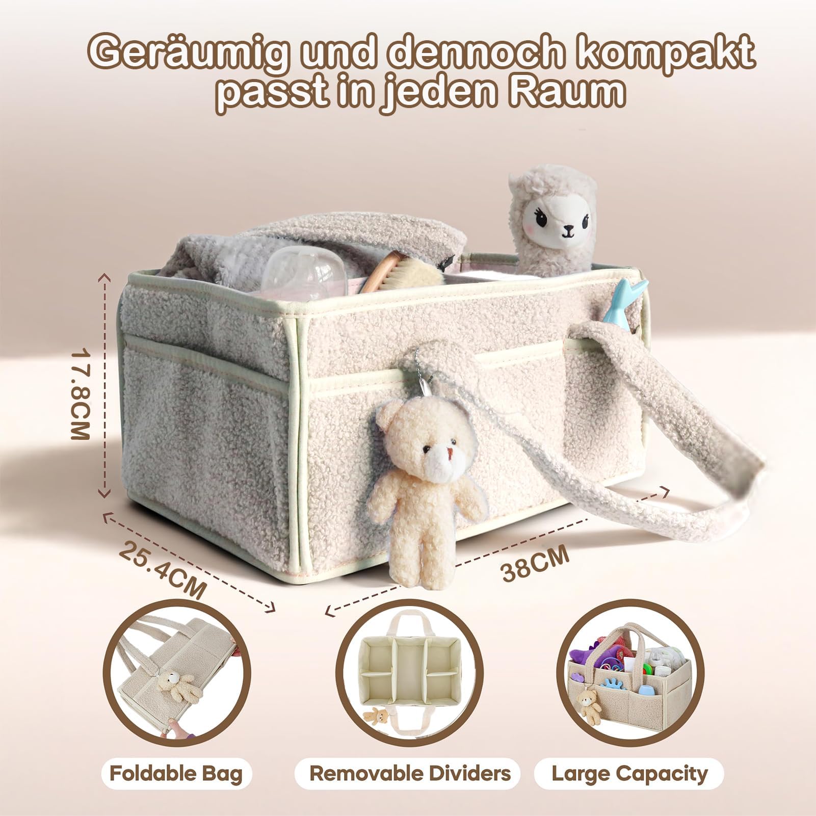 Sinlay Panier Rangement BéBé, sac a couches bebe, Portable Panier De Rangement Bebe, Compartiment Amovible, Parfait Pour Les Essentiels Du Nouveau-Né, Le Changement Des Couches (A) - 2