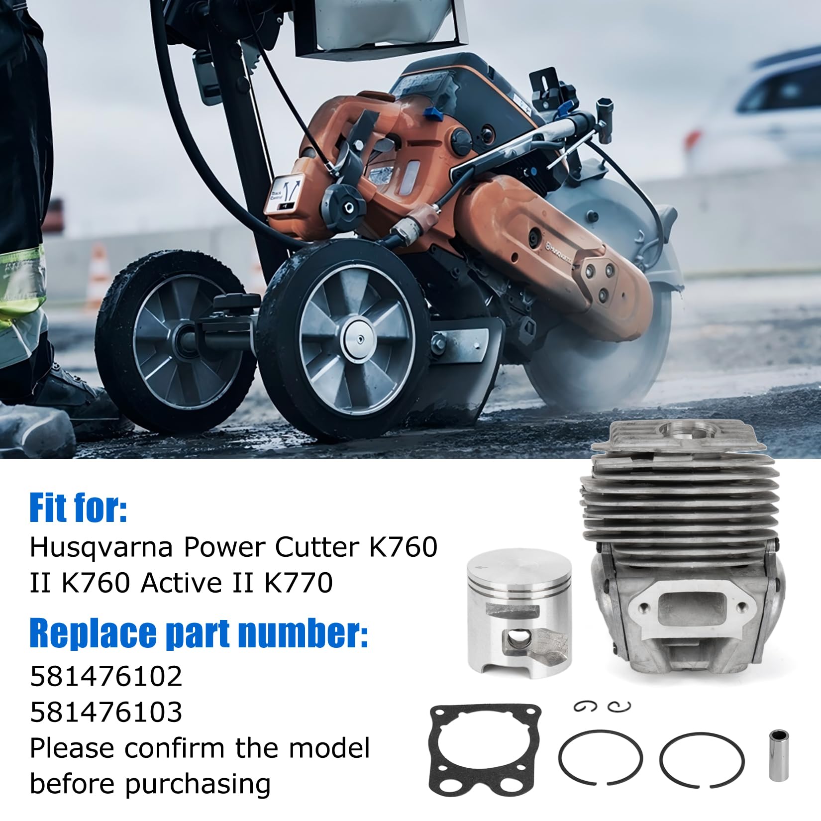 psler Kit de révision de piston de cylindre de 51 mm – Remplace 581476102 581476103 – Kit de révision de piston d'assemblage de cylindre compatible avec Husqvarna Power Cutter K760 II K760 Active II