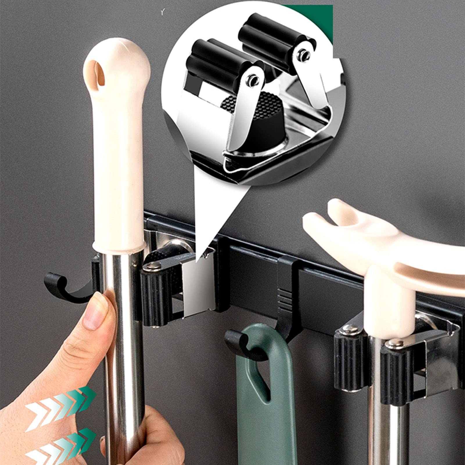 Soporte Autoadhesivo for Escoba de fregona, Estante for Escoba de Montaje en Pared, Soporte for fregona, Organizador de Escoba de Aluminio Espacial for jardín, Cocina, baño, lavandería