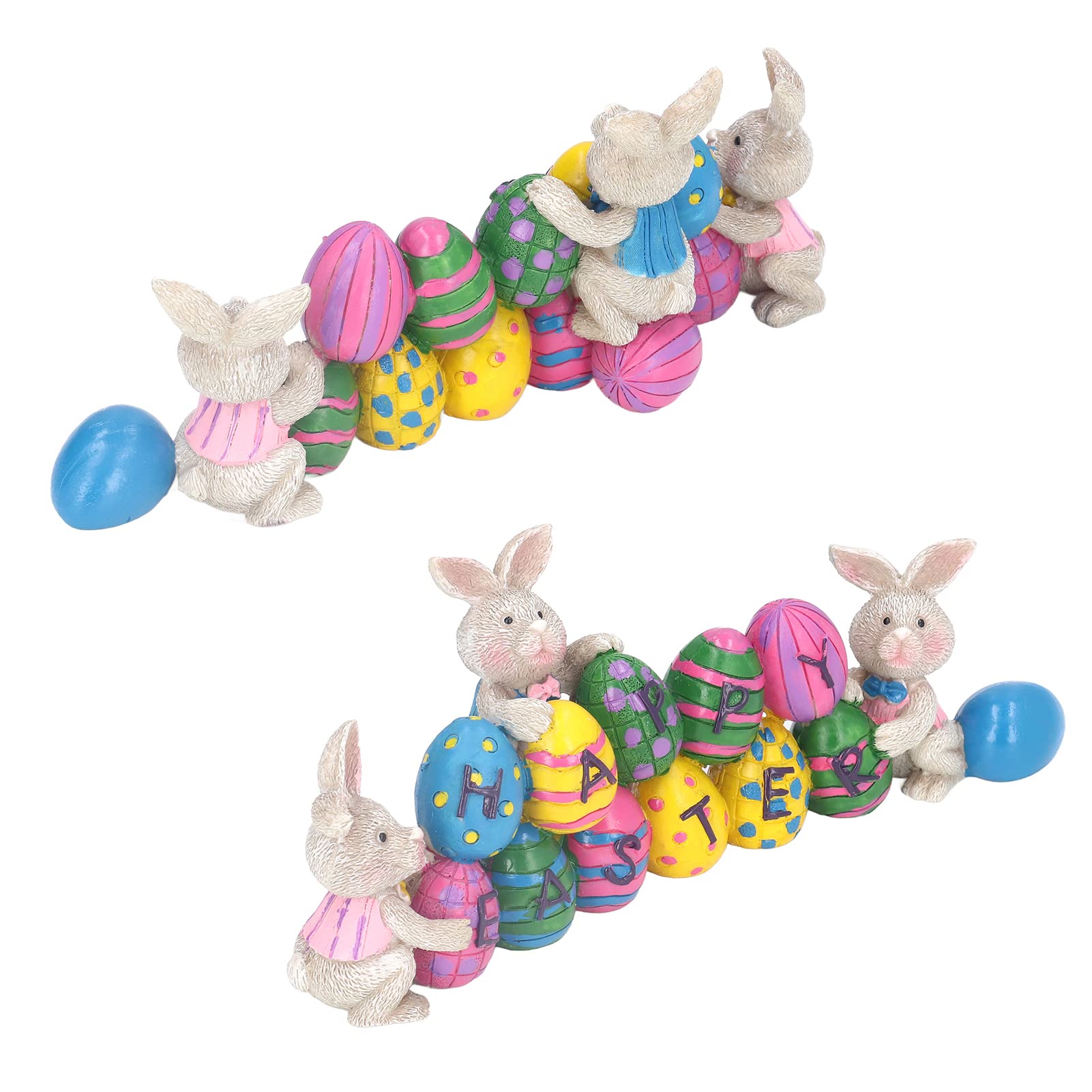 Centrotavola di Pasqua, Simpatica Statuetta da Tavolo in Resina Dipinta a Mano con Coniglietti e Uova, Decorazione per Feste di Pasqua con 3 Coniglietti e 11 Uova Colorate per la c