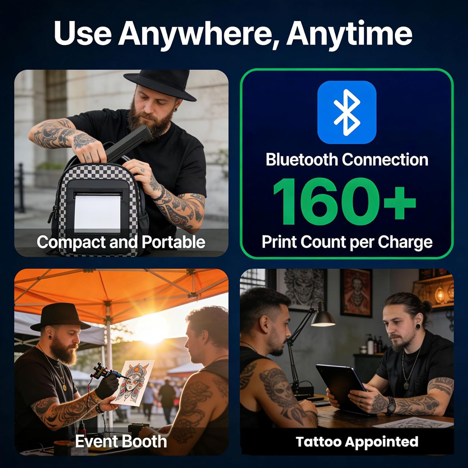 Tattoo Stencil Printer C80S , Wireless Thermal Tattoo Printer with 10 Transfer Papers, Compatible with Android and iOS Phone/Tablet & PC, Tattoo Printers for Tattoo Artists & Beginners (Black)