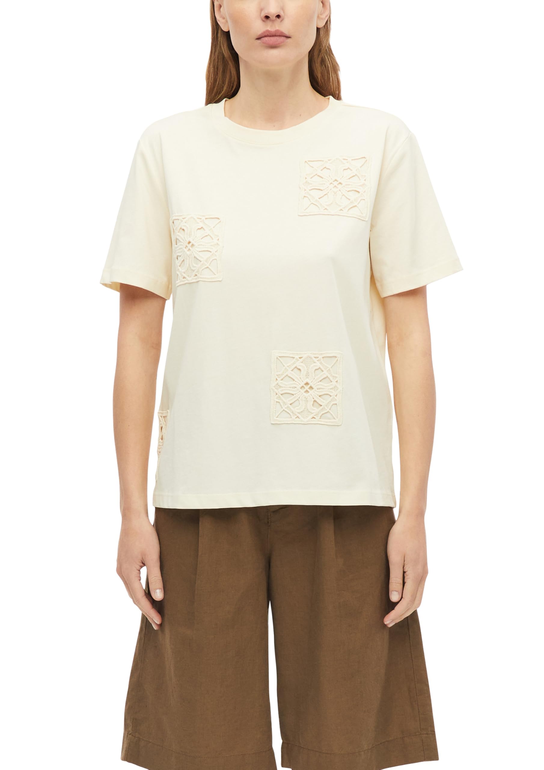 s.Oliver Women's 2179289 T-Shirt with Crochet Lace (Pack of 1), Brown, 12