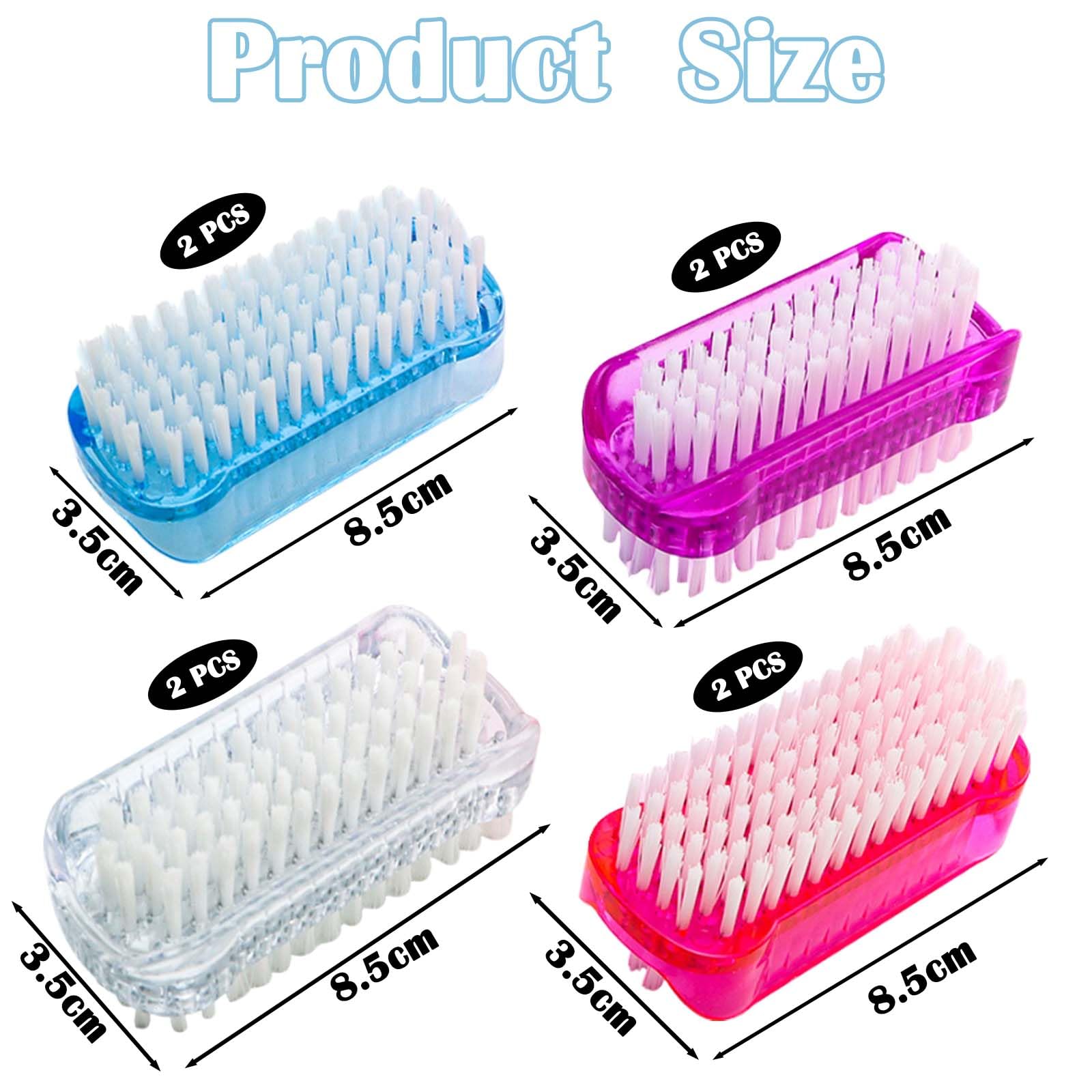 4 Stück Doppelseitige Nagelbürsten – PS-Griff, PP-Borsten, In Rot, Blau, Lila, Orange, Je 8,5 X 3,5 X 4 Cm