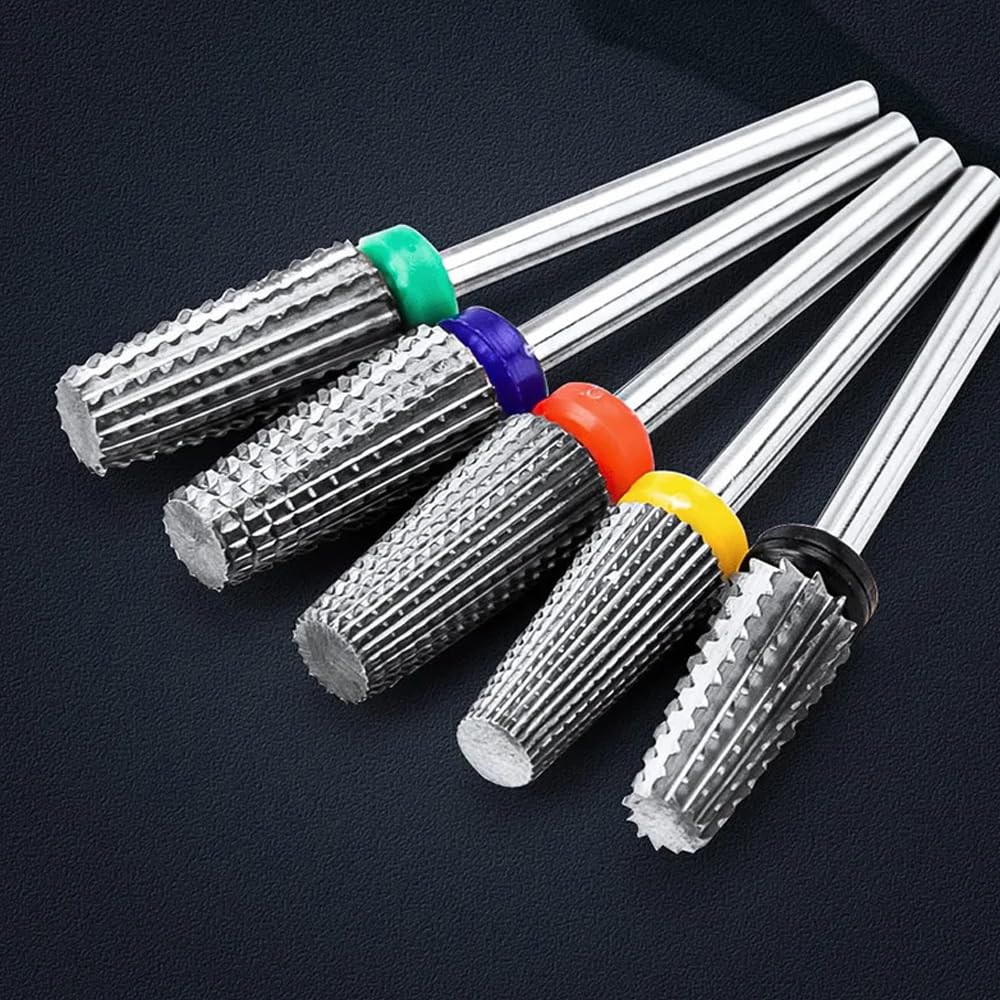 Broca profesional 5 en 1 de carburo para uñas, elimina geles acrílicos, pulido de uñas, superficie desigual de las uñas, vástago de 3/32 pulgadas, rotación bidireccional, manicura, pedicura,