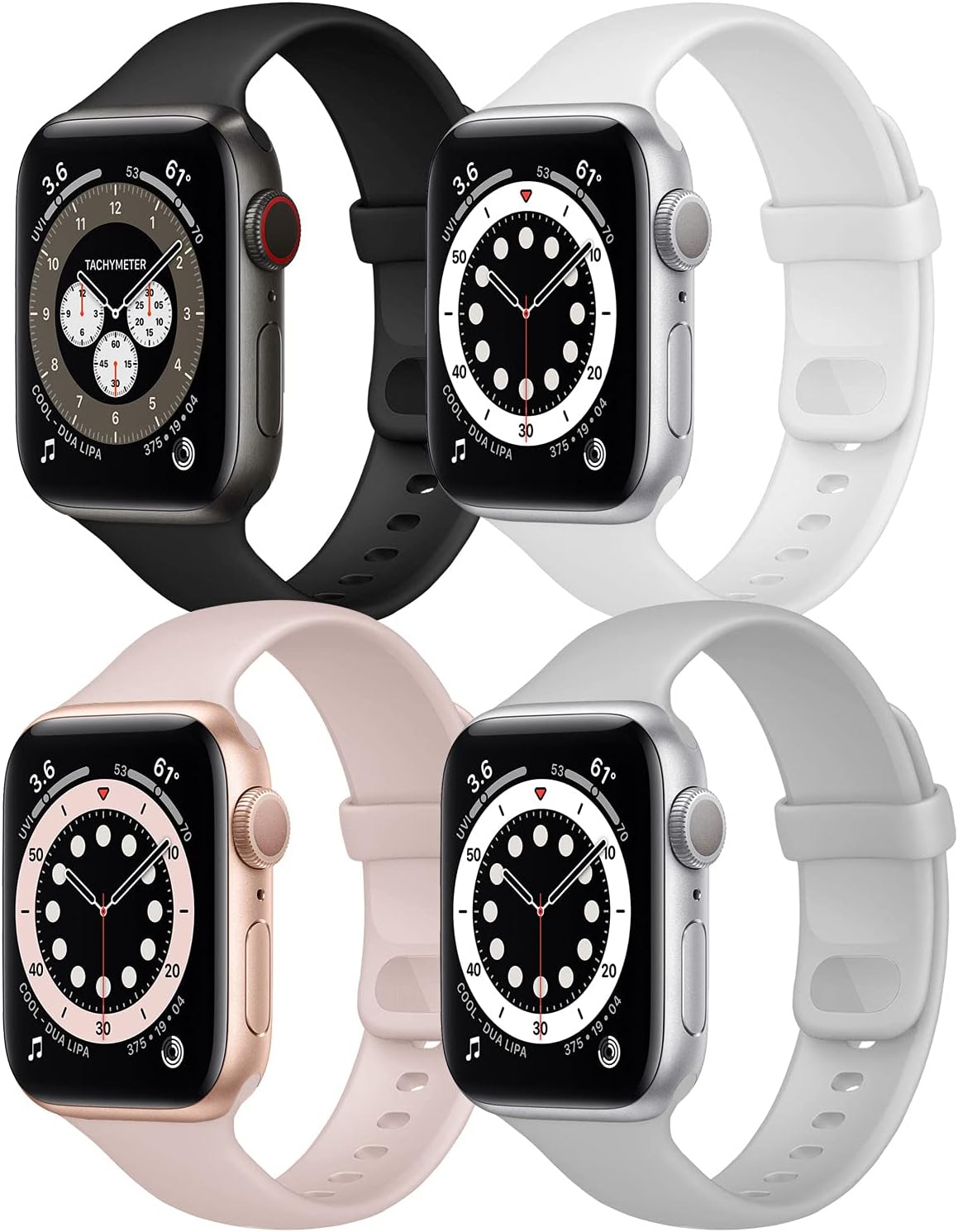 Hotflow 4 Pack Compatible with Apple Watch Band 41mm 45mm 44mm 40mm 42mm 38mm for Women Men,Soft Silicone Sport Replacement Strap for iWatch Series 7 SE 6 5 4 3 2 1
