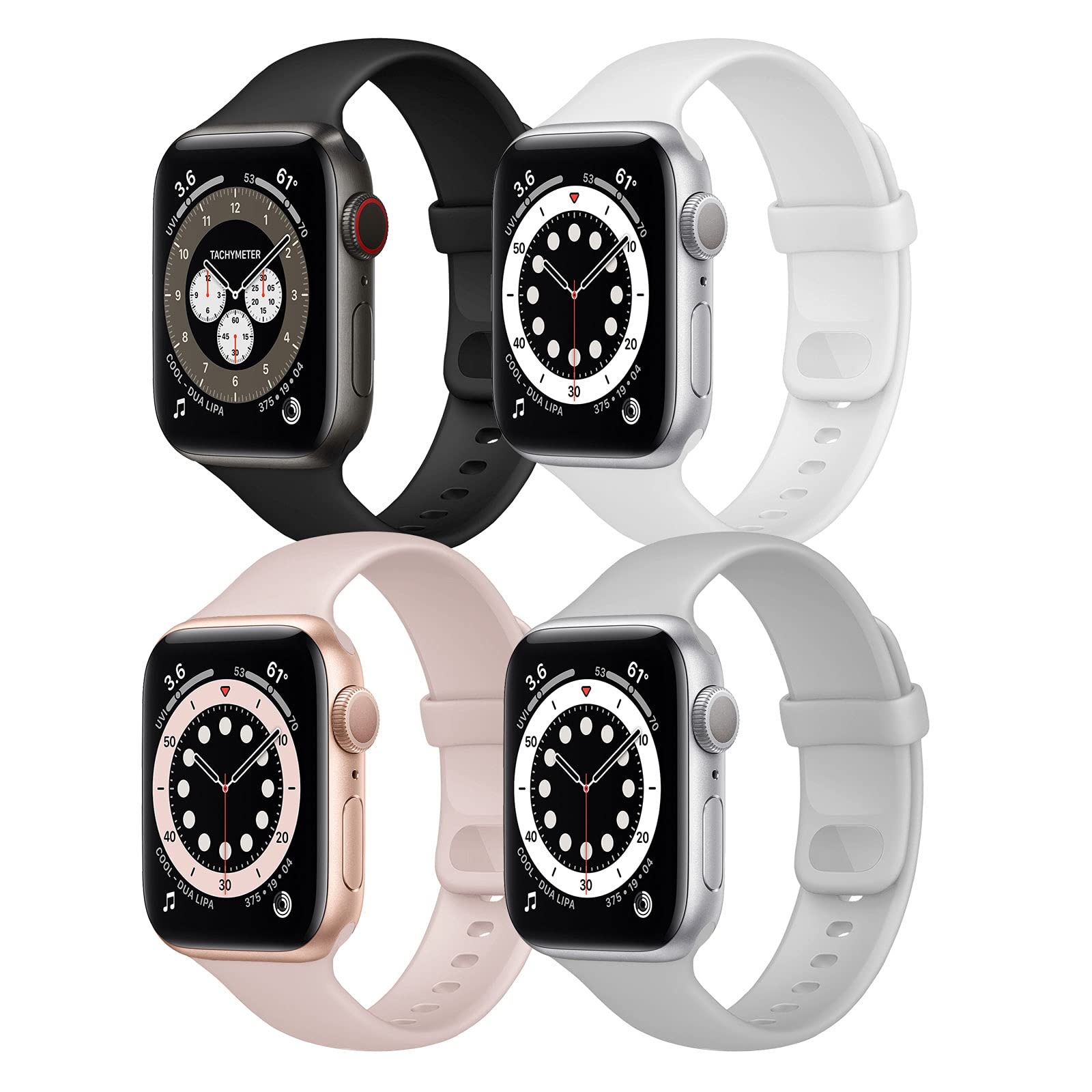 Hotflow 4 Pack Compatible with Apple Watch Band 41mm 45mm 44mm 40mm 42mm 38mm for Women Men,Soft Silicone Sport Replacement Strap for iWatch Series 7 SE 6 5 4 3 2 1