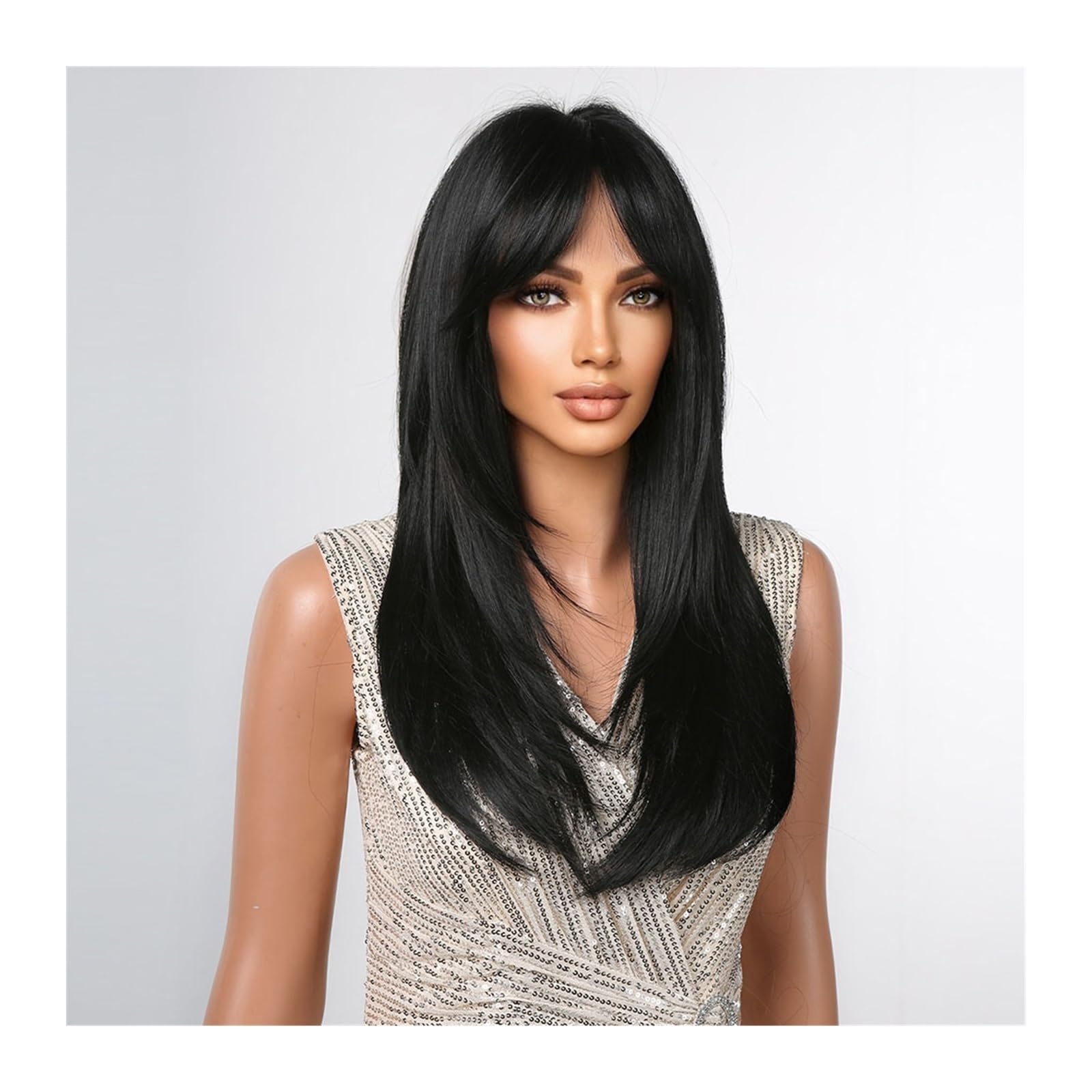Women Cosplay Daily Natural Hair Wig Heat Resistant Fiber - Black Black Wig Daily Cosplay Natural Synthetic Hair Wigs for  main image 2