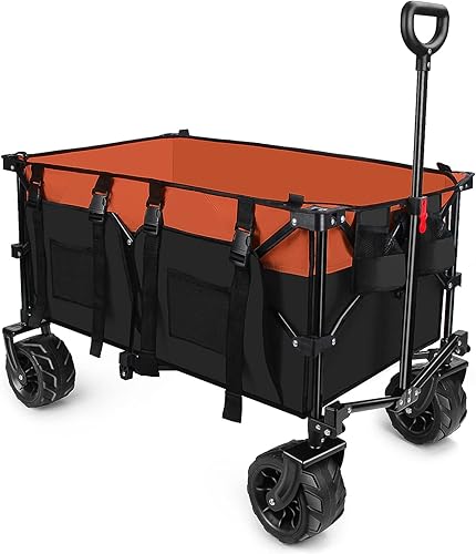 Carro plegable utilitario portátil, resistente, plegable, de gran capacidad, con ruedas todo terreno, color negro