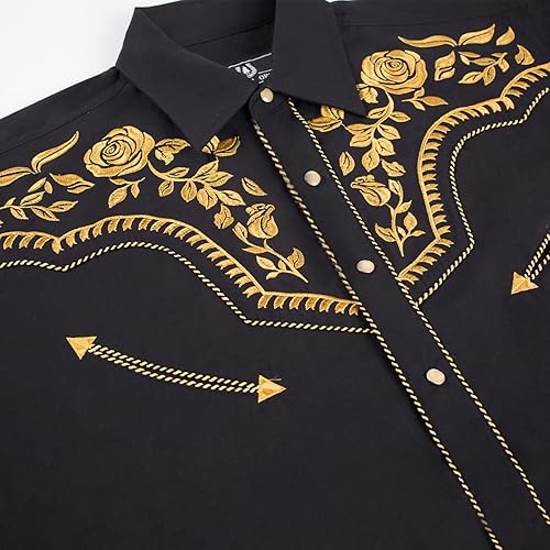 Miniatura 2 de SALVAJE OESTE Camisa vaquera occidental bordada de manga larga casual con botones a presión para hombre