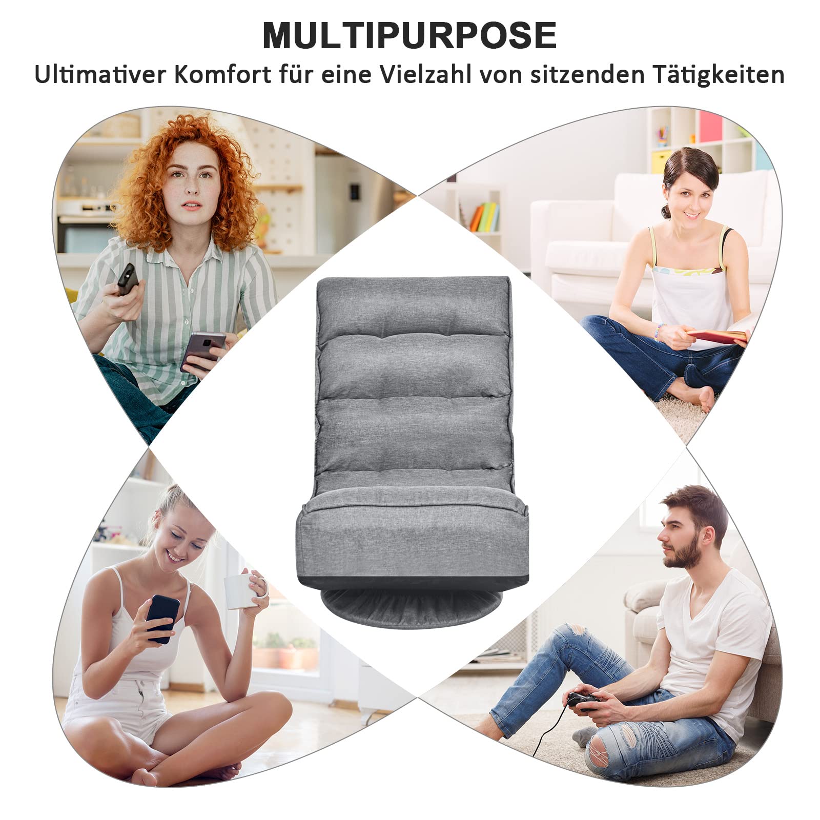 GOPLUS Sillón de Suelo Giratoria 360°, Sofá de Una Plaza Plegable con Respaldo Ajustable, Silla de Juegos, meditación, Soporta hasta 120 kg, para Casa y Oficina (Gris)