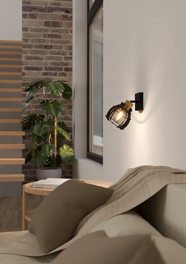 Eglo EGLO Wandlamp binnen Stillington 1, muurlamp met zwenkbare spot, FSC100HB, wandspot voor woonkamer en slaapkamer, wand lamp van natuurlijk hout en zwart metaal, spot met E27 fitting photo 2