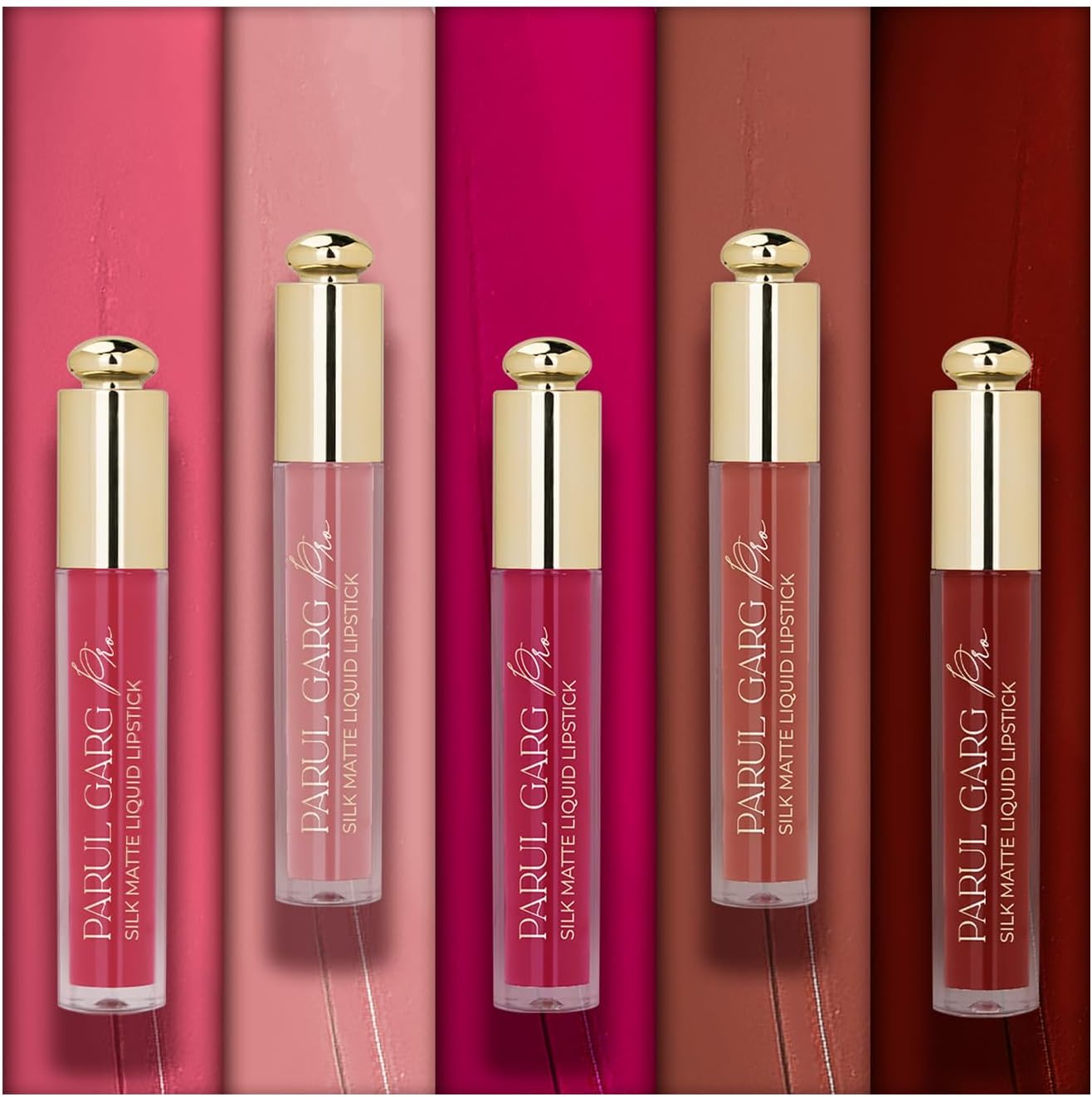 Parul Garg Beauty MUA’s Favourite Pack | 5 Silk Matte Liquid Lipsticks | Long-Wear, Smudge-Proof & Lightweight | 100% Vegan | Perfect for MUA Vanity | 3ml Each (Ultimate Edition, 3ml each)