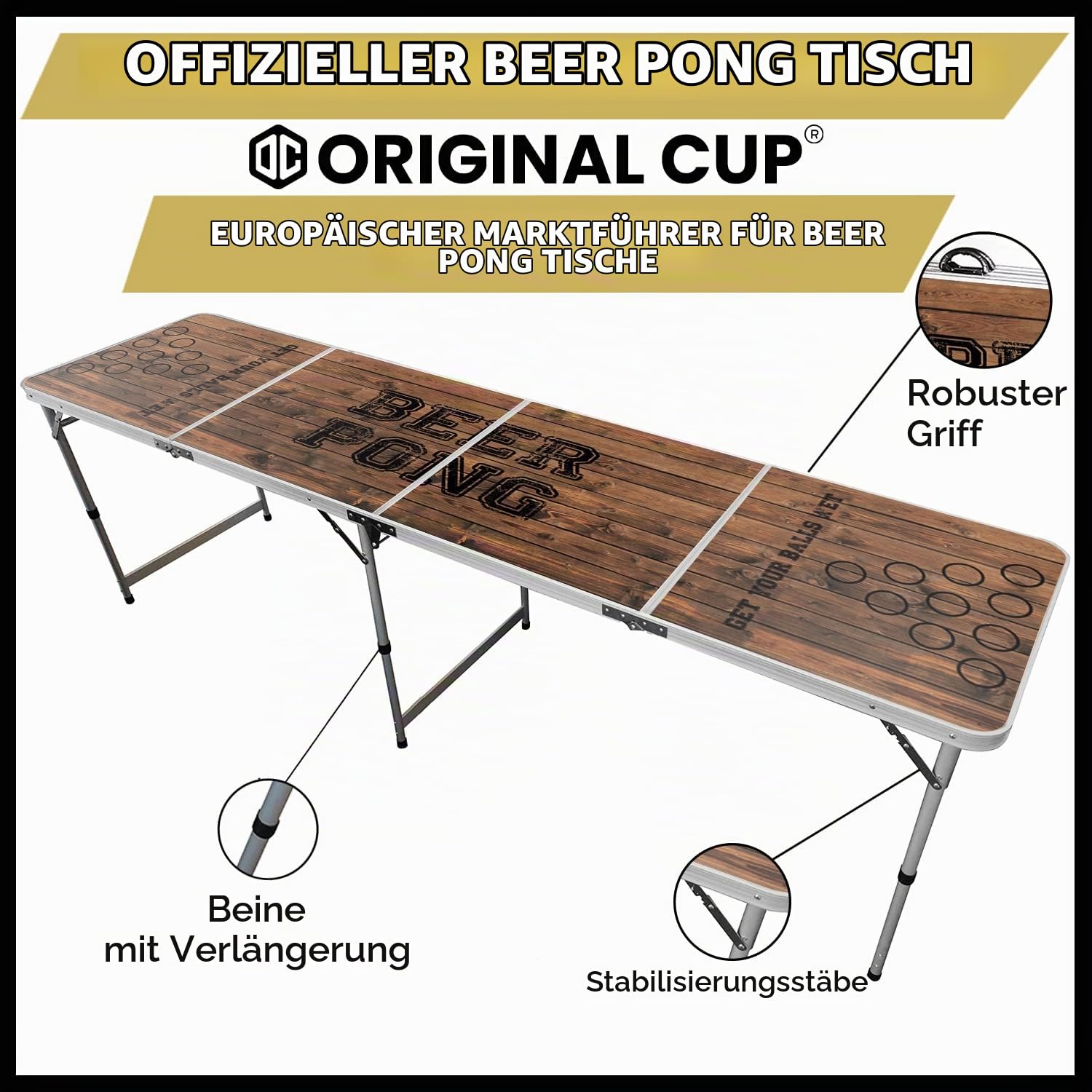 Beer Pong Original Cup® - Bierpong Tisch + 120 Becher + 6 Bälle - Zusammenklappbarer, transportabler Tisch mit kratzfester, wasserdichter Beschichtung - Zugelassen Turniere - Trinkspiel