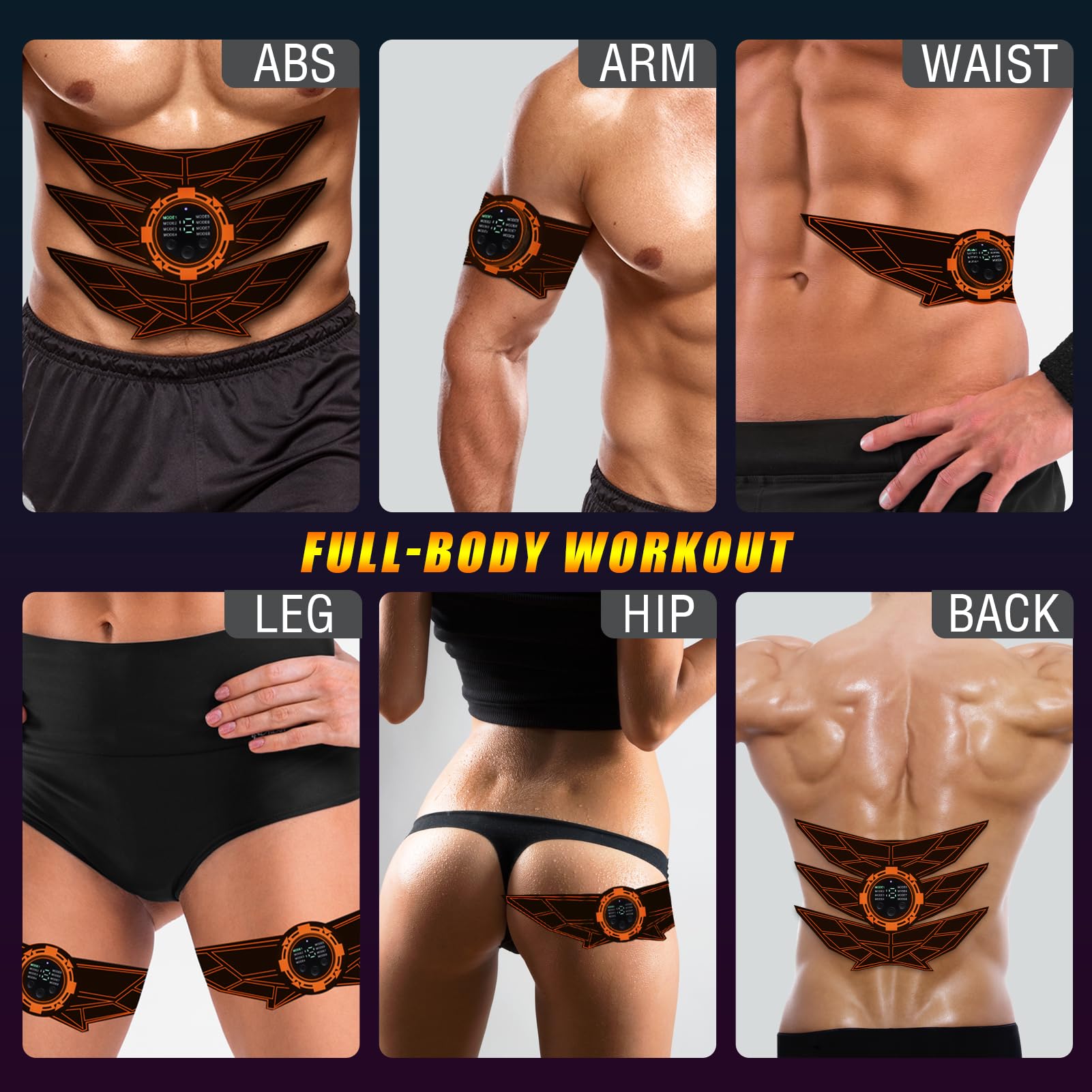 JOYTOUR EMS Bauchtrainer - Ganzkörper Muskelstimulator - 8 Modi & 15 Intensitäten - Mit Hydrogel Pads