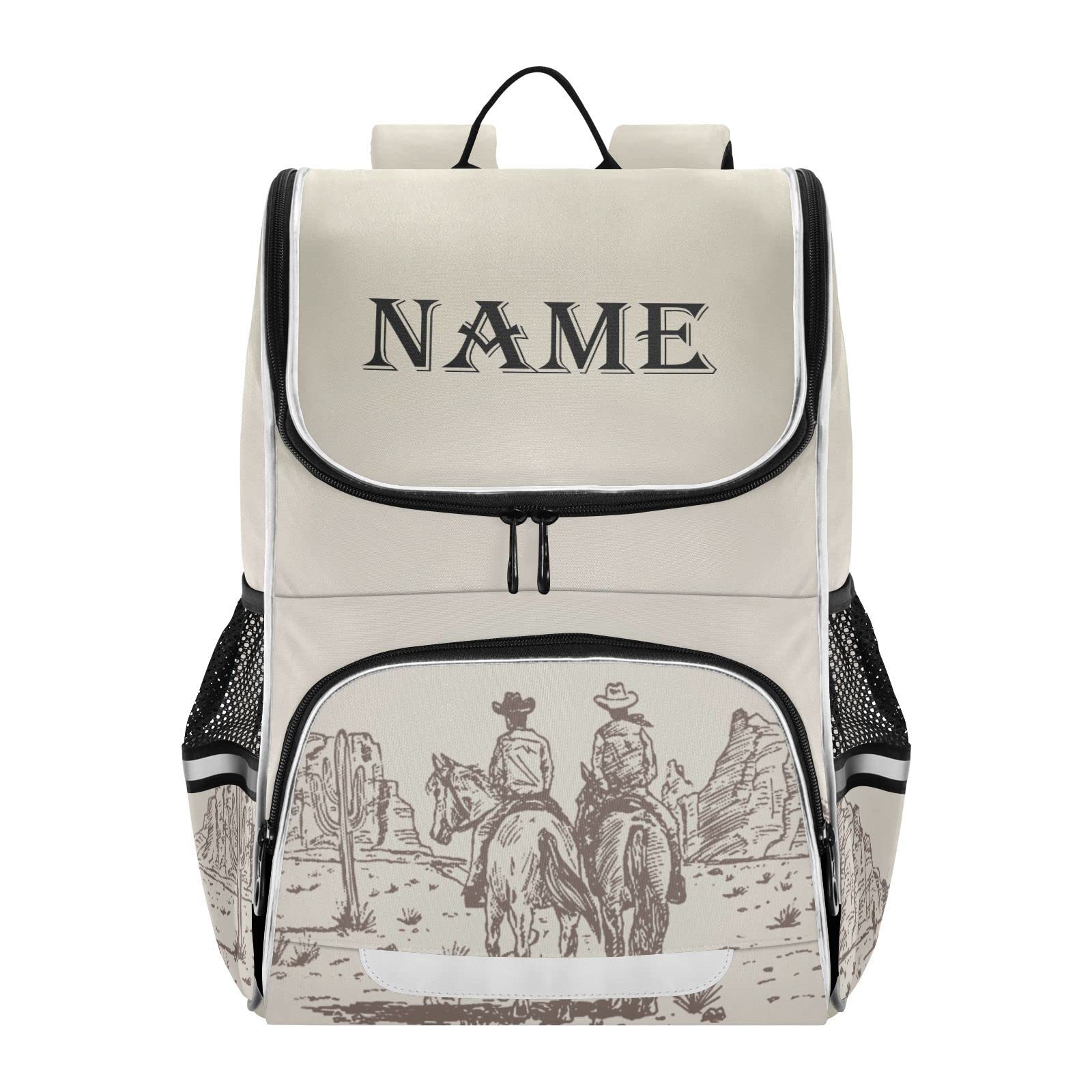 XUWU Custom Personalized Western Desert Cowboy Backpack with Reflective Strip for Kids Boys Girls Elementary School Bag Removable Chest Strap