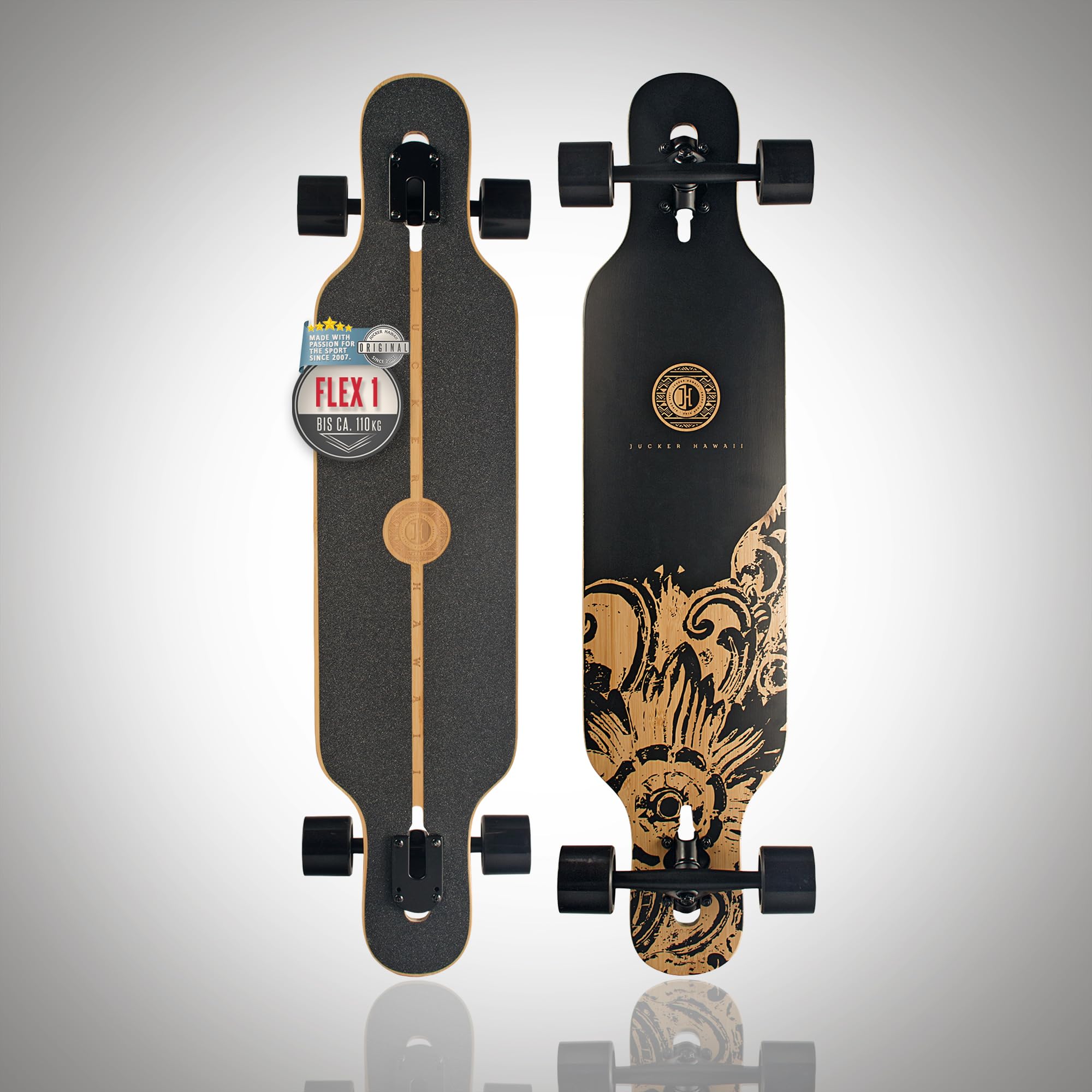 JUCKER HAWAII Longboards | #1 Für jahrelangen Fahrspaß | #1 in Qualität & Design | Draufstellen & Länger Rollen | Langlebige Fiberglaskonstruktion | Performance Longboard aus Bambus
