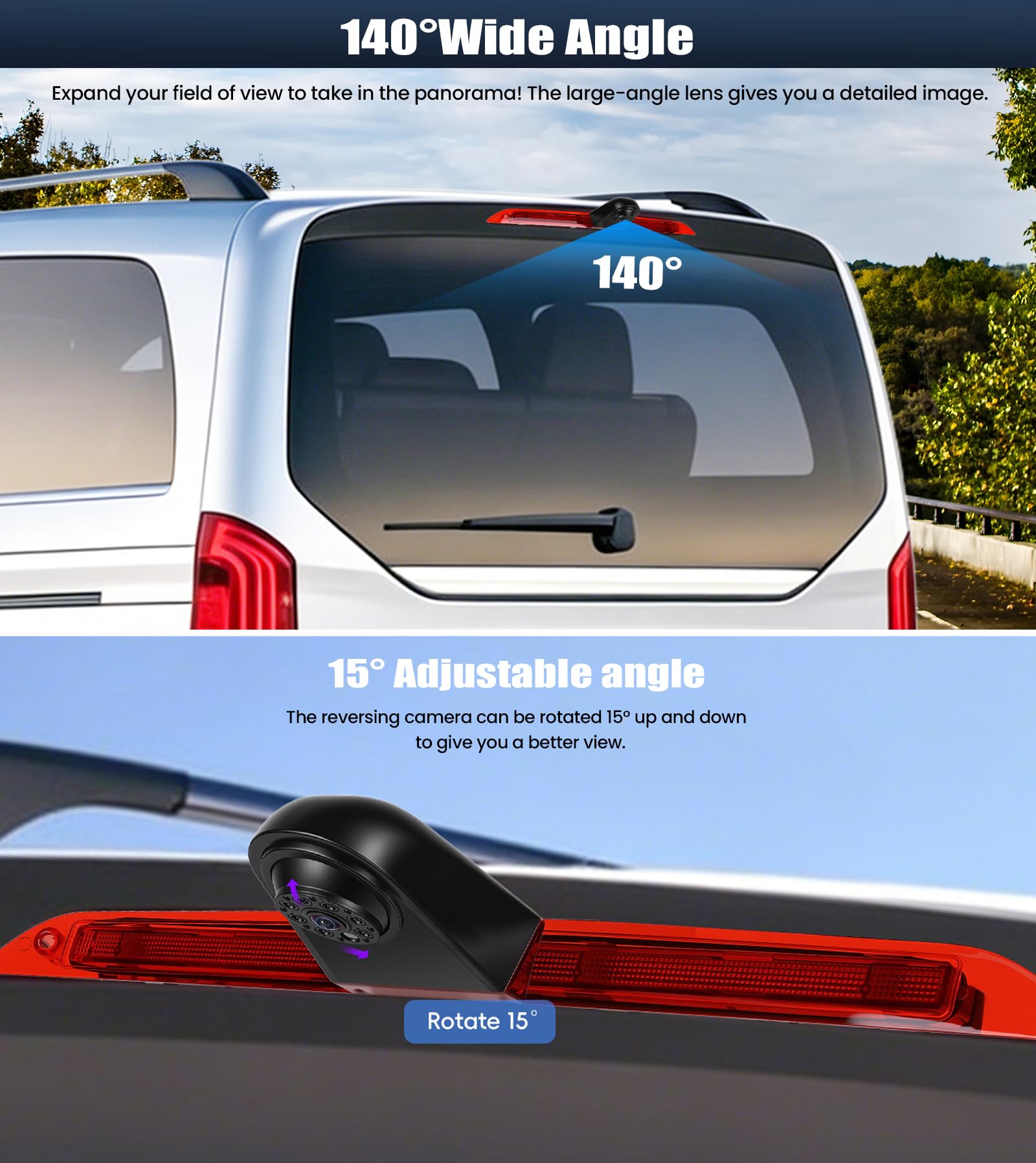 CAMECHO Visione Notturna Telecamera Posteriore con Luce Stop per Mercedes-Benz V260 2018 / Mercedes-Benz V260L 2018 Telecamera di Retromarcia con HD/CVBS IP67 140°, Linee Guida per il Parcheggio