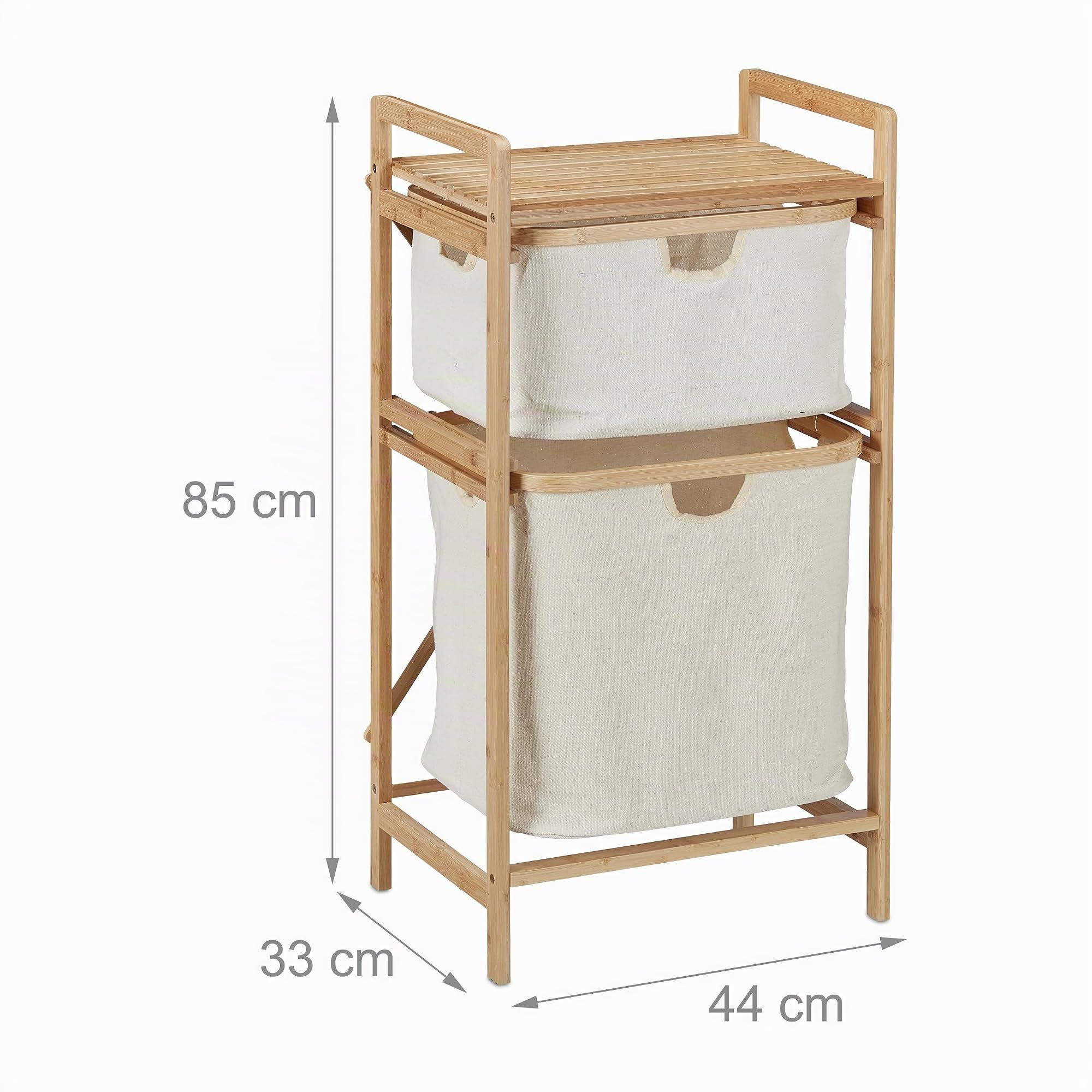 Relaxdays Panier à Linge, Structure Bambou, trieur 2 panières, HLP : 85x44x33 cm, étagère Salle de Bain, Nature-Beige
