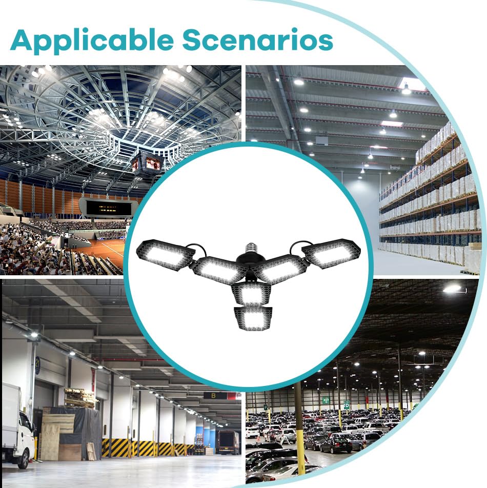 WENNI 100W Adjustable Ceiling Lamp E27 Deformable Panels Warehouse Spotlight 100-277V Workshop Light 110V Foldable High Bay Lamps — view 9