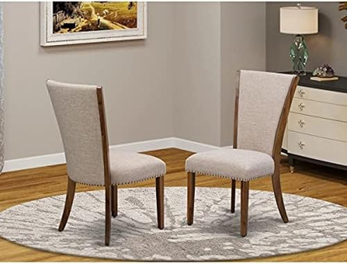 Miniatura 2 de East West Furniture VEP8T04 Verona Parsons - Juego de 2 sillas de comedor tapizadas de tela de lino marrón claro con ribete de clavo, color nogal