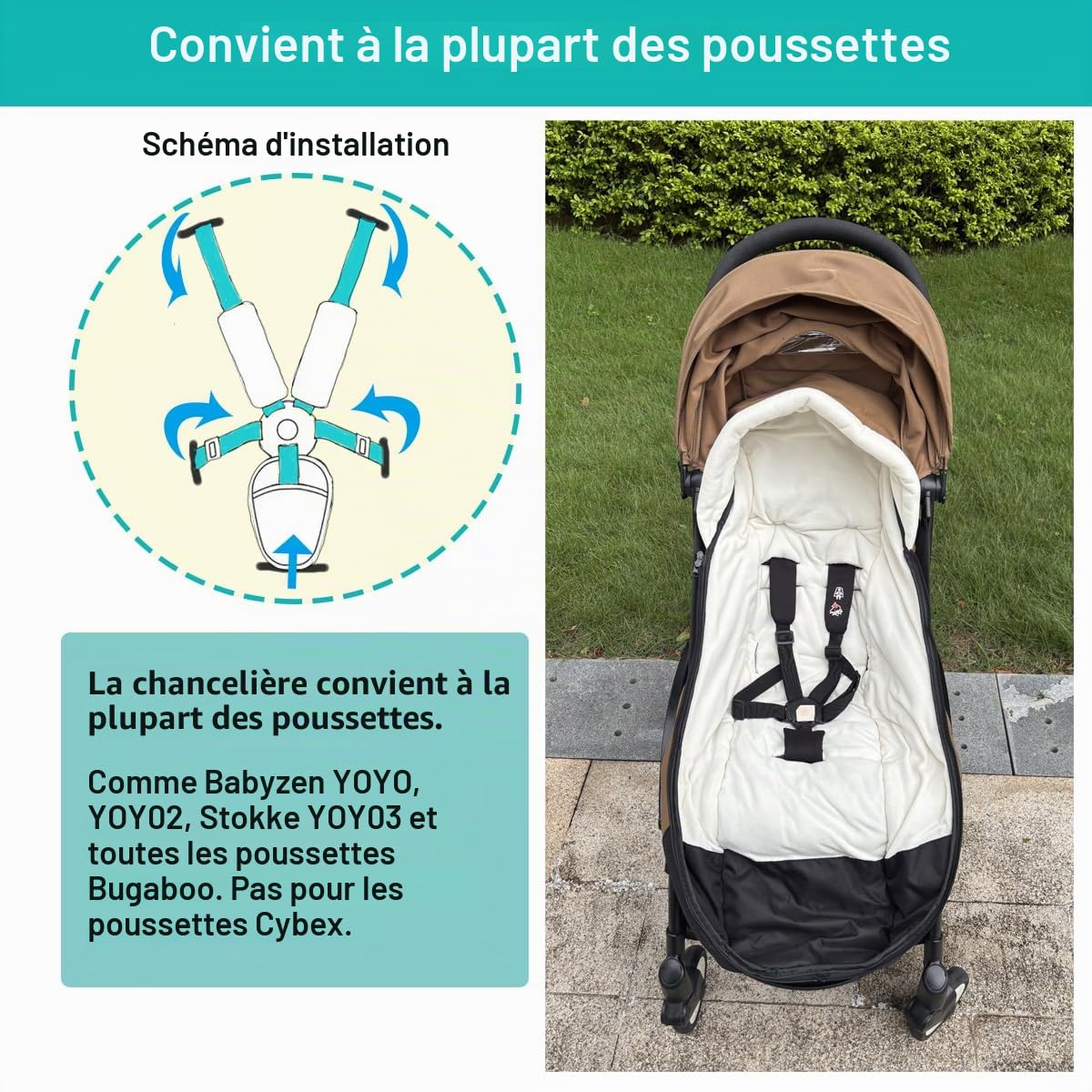 Chancelière universelle pour poussette Babyzen YOYO/YOYO2 et Bugaboo, base en tissu imperméable, facile à nettoyer, couvre-pieds chaud pour poussettes