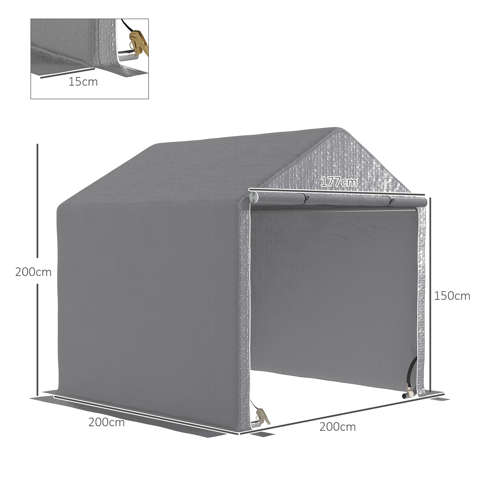 Outsunny Abri de Jardin 2 x 2 x 2 m abri vélo extérieur avec Cadre en Acier galvanisé, imperméable et résistant aux UV, Tente de Stockage pour vélo, Moto, Outils - Gris